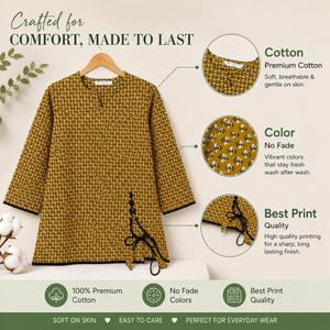 Jaipur Moda Anaya-I Kurti de Algodón Premium para Mujer, Estampado Floral, Manga 3/4, con Lazos Laterales y Mangas Abullonadas, Estilo Casual - Product Image 5