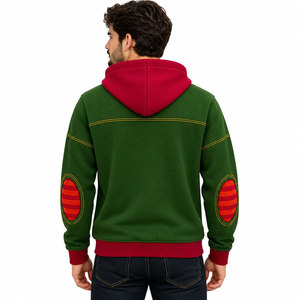 Sweat-shirt à capuche zippé vert pour homme avec poche contrastante rouge et lettres brodées, style streetwear décontracté pour l'hiver - Product Image 3