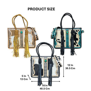 Sac à main de luxe de haute qualité, à motif à carreaux, en cuir véritable, avec détails en pierre turquoise, pour femmes - Product Image 2