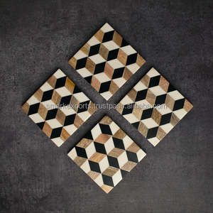 Ensemble de sous-verres en bois et en résine pratique tapis de boisson rond et carré sous-verre à thé porte-gobelet salle à manger accessoires de bar à café de table - Product Image 5