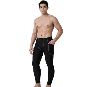 Leggings de Compresión Largos para Hombre, Color Negro Sólido, Spandex y Nailon, Cintura Elástica con Bolsillos - Product Image 2