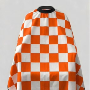 Robe de barbier imperméable en polyester à carreaux orange et blanc avec détection d'aiguilles et fusion sans couture unisexe - Product Image 1