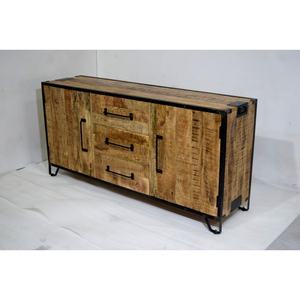 Modern Industrial-Style Solid Mango Wood Sideboard Iron Frame Farmhouse Storage for Home Living Room Kitchen Dining Furniture - Product Image 2