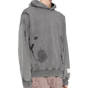Sweat à capuche streetwear personnalisé pour homme, effet vieilli, en coton molletonné délavé, fournisseur en gros OEM ODM - Product Image 3