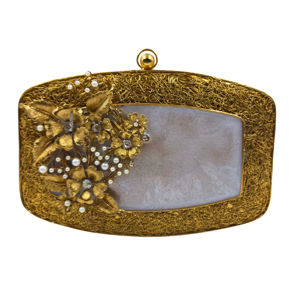Luxury Mother of <b>Pearl</b> <b>Clutch</b> with Gold Floral Metal Embellishment Handmade Evening <b>Bag</b> for Wedding Party Bridal Occasions - Product Image 1
