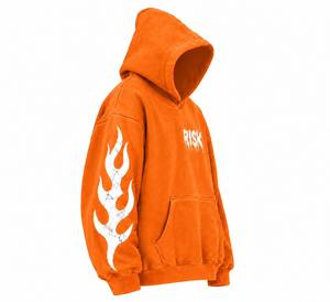 <b>Orange</b> <b>Men</b> Hooded Pullover <b>Sweatshirt</b> 100% Cotton Solid Long Heavyweight Fleece Regular Fit Streetwear Winter Casual Wear - Product Image 4