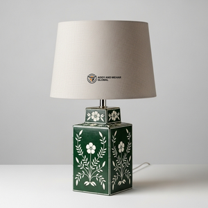 Lampe élégante en os vert incrusté, lampe de table florale faite à la main pour la décoration moderne de la maison - Product Image 2