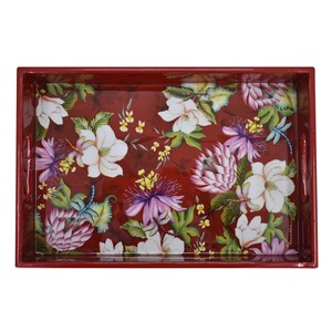 Bandeja de Servir Roja Brillante con Estampado Floral y de Libélulas, Plato Decorativo Rectangular de Lujo al por Mayor para Pedidos al por Mayor - Product Image 5