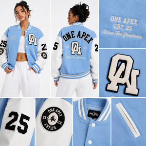 Custom Sky Blue <b>Varsity</b> <b>Jacket</b> <b>Men</b> Wool Blend Letterman <b>Jacket</b> Chenille Patch College <b>Bomber</b> <b>Jacket</b> OEM Streetwear - Product Image 3