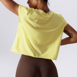 Top Corto sin Mangas para Mujer, Color Amarillo, Tejido de Punto, Poliéster Transpirable de Secado Rápido, Cuello Redondo, Corte Regular, Color Sólido, Primavera Verano - Product Image 4