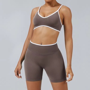 Custom Wholesale Womens Solid <b>Shapewear</b> Yoga Set Front Logo Scrunch Butt Shorts 2 Piece Gym Fitness Activewear - Product Image 4