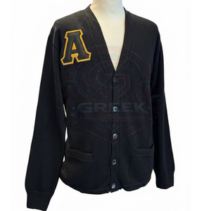 custom Alpha Fraternity APA <b>Cardigan</b> Sweater Acrylic knitted women's sweater Greek Embroidered black varsity <b>cardigan</b> V-neck - Product Image 1
