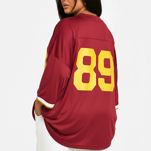Wholesale Women's Oversized V-Neck T-Shirt <b>Batwing</b> Sleeve Loose Fit Letter Print Red 100% Polyester Breathable All Seasons Style - Product Image 2