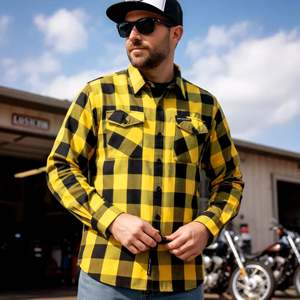 Yellow Unisex Motorcycle Racing Denim Patched <b>Flannel</b> <b>Shirt</b> with for Reinforcement Long Sleeve Button Down Winter Windproof - Product Image 4