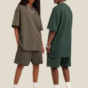 ชุดลำลองวินเทจไซส์ใหญ่สำหรับผู้ชาย เสื้อยืดแขนสั้นถักทรงหลวม กางเกงขาสั้นสีพื้นสำหรับฤดูร้อน รับผลิตแบบ ODM ปรับแต่งได้ - Product Image 3
