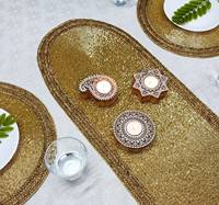 Ensemble de sets de table en lin faits à la main, forme ronde, couleur dorée, pour la décoration de la maison