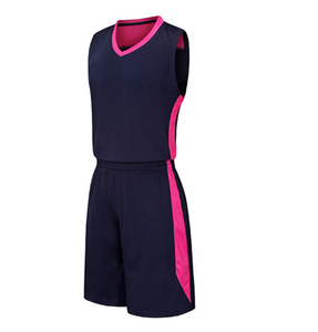 Conjunto de Camiseta sin Mangas y Pantalones Cortos con Cintura Elástica, Absorbente de Humedad, con Estampado Sublimado, Unisex para Adultos, para Baloncesto, Color Azul Marino y Rosa, Cuello en V - Product Image 2