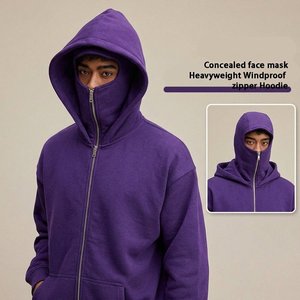 Sudadera con capucha de estilo ninja para hombre, con cremallera completa, para invierno, estilo urbano, con capucha tipo máscara, doble capa, color sólido, informal. - Product Image 6