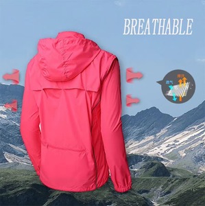Chaqueta ultraligera para mujer, color rojo rosa, con capucha, a prueba de viento, protección solar, para ciclismo, de secado rápido, con cremallera, cortavientos para exteriores - Product Image 4