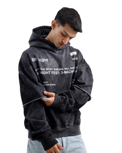 2025 Vintage acide lavage pull sweat bas quantité minimale de commande surdimensionné à capuche strass 100% coton polaire pour hommes Streetwear hiver - Product Image 1