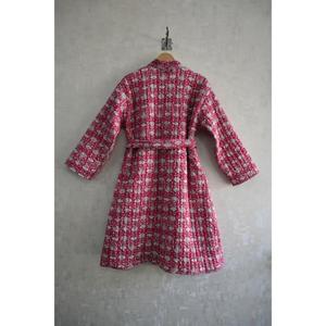 Handmade Indian Cotton Quilted Kimono Jacket <b>Women</b> Long Bathrobe Boho <b>Robe</b> Stylish Winter Floral Block Print V-neck Drawstring - Product Image 5