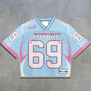 Camiseta deportiva retro personalizada de secado rápido con cuello en V y estampado, estilo oversize y boxy para mujer y niña, camiseta corta de baloncesto y fútbol de malla. - Product Image 5