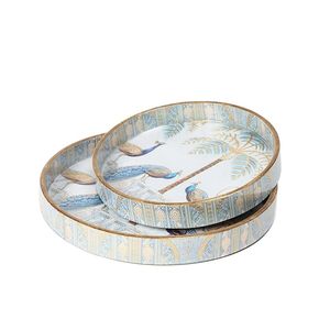 Handcrafted Luxury Wooden Round <b>Serving</b> Tray <b>Set</b> of 2 Eco-Friendly Wedding Decor Decorative Vanity <b>Serving</b> Tray - Product Image 3