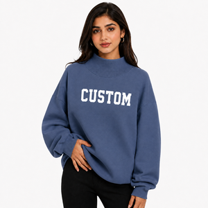 Sudadera de Cuello Alto para Mujer, Marca Privada, Ligera, de Algodón y Felpa, con Bordado Personalizado, Estilo Casual Relajado, Fabricante - Product Image 1