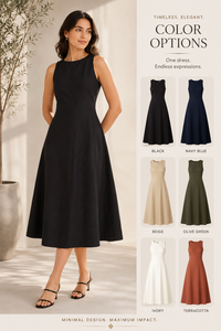Vestido de Verano Elegante, Negro, Sin Mangas, a Media Pantorrilla, Recto, Informal, de Algodón Satinado, con Estampado a Mano, Transpirable - Product Image 4