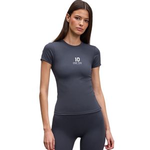 T-shirt ajusté à manches courtes pour femme, col rond extensible, haut décontracté et tendance, léger et confortable, vêtements en gros - Product Image 1