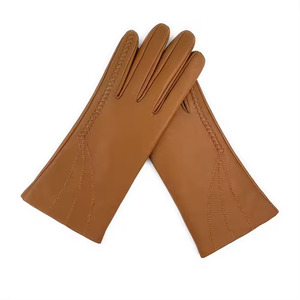 Gants d'hiver pour femmes en cuir véritable, simples, chauds, pour la conduite et le cyclisme, longueur poignet, doublure respirante en soie, compatibles écran tactile - Product Image 3