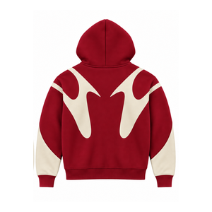 Red Contrast Panel <b>Zip</b> Up <b>Hoodie</b> Men Streetwear Full Zipper Long Sleeve Custom Casual Fleece Hooded Sweatshirt With <b>Pockets</b> - Product Image 2