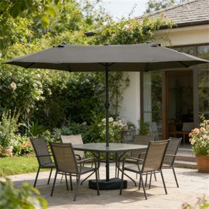 Ombrellone da Terrazzo Grigio Scuro con Base, Ombrellone da Esterno per Cortile - Product Image 1