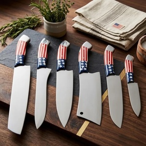 A&M Enterprises Handmade Stainless Steel Kitchen Cutlery <b>Set</b> Flag Pattern Handle Design Straight Edge Damascus Steel <b>Knife</b> <b>Set</b> - Product Image 1