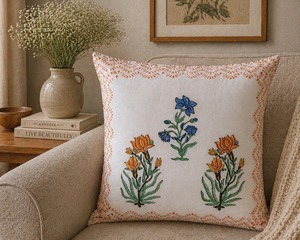 Handmade Floral Cushion Cover Cotton Decorative Throw Pillow Cover for <b>Sofa</b> <b>Chair</b> Living Room and Bedroom - Product Image 4