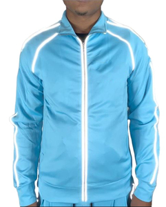 Top Men Light Blue Sporty Tracksuit <b>Jacket</b> Full Sleeve Zipper Turn-down Collar Quick Dry Solid Design Regular Fit Spring Wear - Product Image 1