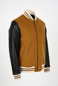 Oversized Custom Embroidered Varsity <b>Jacket</b> Men Women Green Wool Brown Real <b>Leather</b> Sleeves Classic Striped Rib College Bomber - Product Image 5