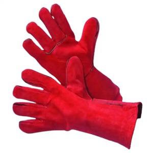 Red Leather Safety Full Finger <b>Gloves</b> <b>Thermal</b> Insulated Waterproof UV Protection Unisex Outdoor Winter Use - Product Image 1
