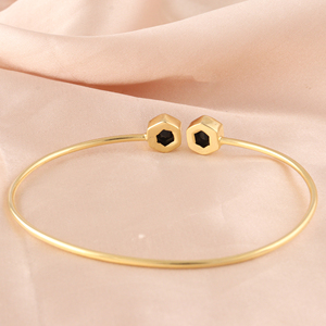 Pulsera geométrica moderna con ónix facetado, ágata musgosa, calcedonia acuática, brazalete abierto de latón chapado en oro de 18k, pulsera apilable. - Product Image 6