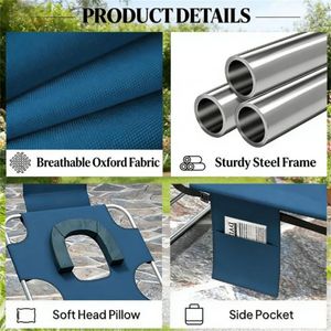 Sdraio da Esterno Blu Scuro, Sedia da Spiaggia per Prendere il Sole, Lettino Prendisole - Product Image 3
