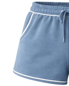 Shorts en molleton de coton personnalisés pour femme, bleu poussière avec contraste blanc, taille élastique, décontractés, pour l'été, le sport et la détente - Product Image 3