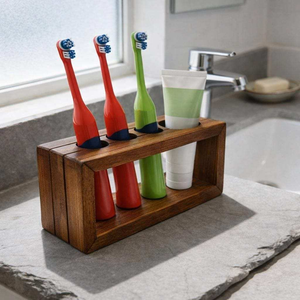 Porte-brosse à dents en bois naturel 100 %, durable, en bois de manguier, support pour brosse électrique, produit de salle de bain au meilleur prix - Product Image 1