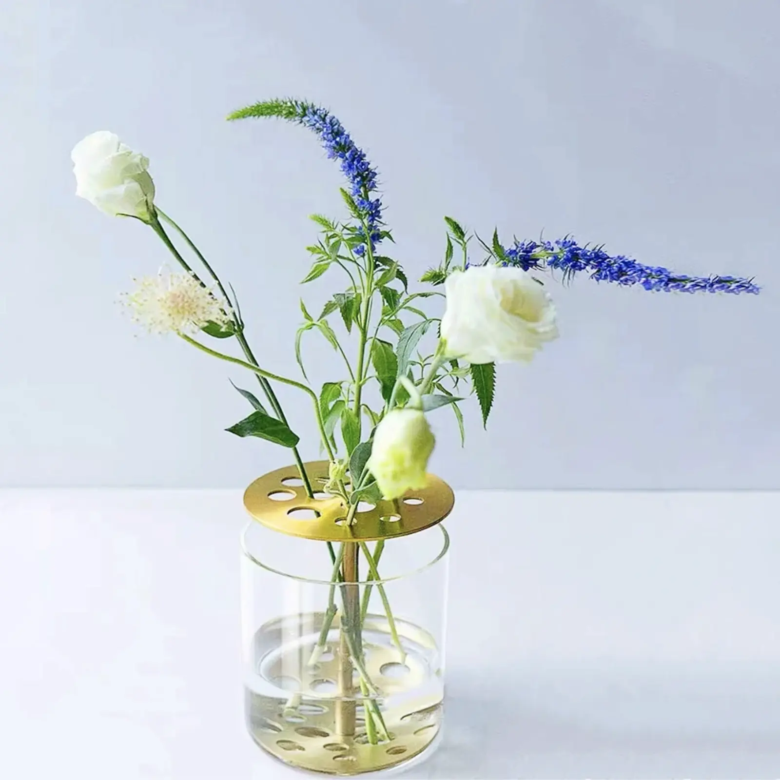 Minimalistic Chì Miễn Phí Brass Borosilicate Thủy Tinh Hoa Ếch Thủy Canh Vàng Kim Loại Flower Jar Nắp Bắc Âu Hiện Đại Chất Lượng Cao
