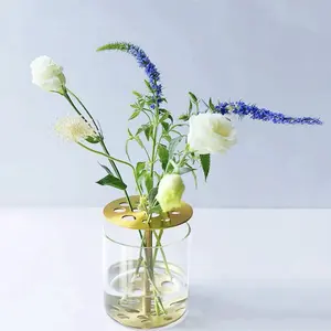 Minimalista libre de plomo de latón de vidrio de borosilicato de rana flor hidropónico de metal de oro de la flor de la tapa de tarro de nórdico moderno de alta calidad