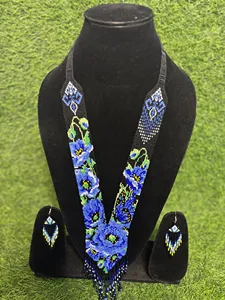 TOP DESIGN Handmade Blue Floral Beaded <b>Necklace</b> Set Boho Seed Bead <b>Statement</b> Jewelry for birthday , christmas, WEDDING - Product Image 6