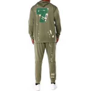 Conjunto Deportivo para Hombre, Sudadera con Capucha y Cremallera Verde Oliva Sólido y Pantalones Jogger, Estilo Urbano con Estampado de Letras, Corte Regular - Product Image 2