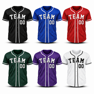 Custom Pinstripe Baseball Jersey Men Youth Full Button Team Uniform Embroidered Tackle Twill Private <b>Label</b> Manufacturer - Product Image 2