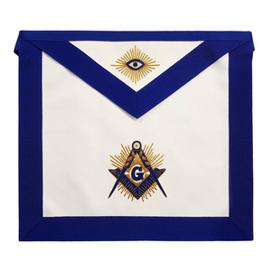Tablier de Maître Maçon Franc-Maçon Blanc et Bleu Royal avec Broderie Dorée, Personnalisé OEM, Insignes de Fraternité Maçonnique, Tenue de Cérémonie - Product Image 1