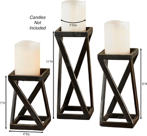 Ensemble de 3 bougeoirs géométriques vintage en fer noir vieilli, supports à bougies à plusieurs niveaux pour mariages rustiques et accents de salle à manger - Product Image 3