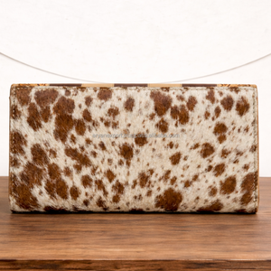 Trending Checkered Design Clutch with Detachable <b>Wristlet</b> Hair On Genuine Leather Wallet Handcrafted Embossed Leather Purse - Product Image 5